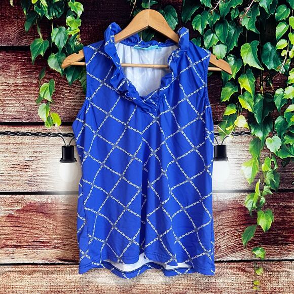 Anthony's Resort Wear Tops - Anthony's Resort Wear Ruffled Top Women's Large Sleeveless Blue Beach Tank Shirt